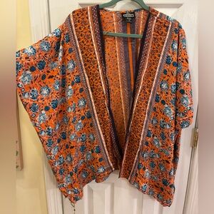 Angie Vibrant Orange and Blue Patterned Kimono Cardigan